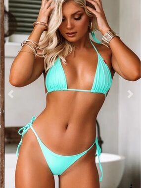 Tie-Side Triangle Bikini in Aqua Mint - Women Swim